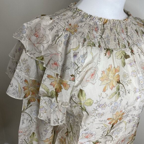 V. CHAPMAN Lucca Top Floral Ruffle Long Sleeve Cotton Silk Blouse Top Size 0 - Picture 7 of 10